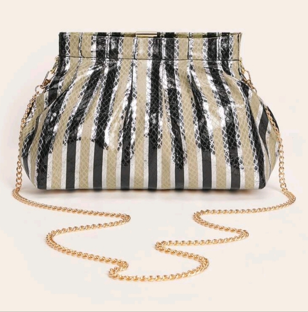 2/22$ - NWT - Striped Metallic Chain Bag